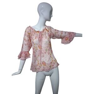 Y2K Vintage Rare RORY Sheer Ruffle Bell Sleeve Whimsical Fairycore Flowy Top